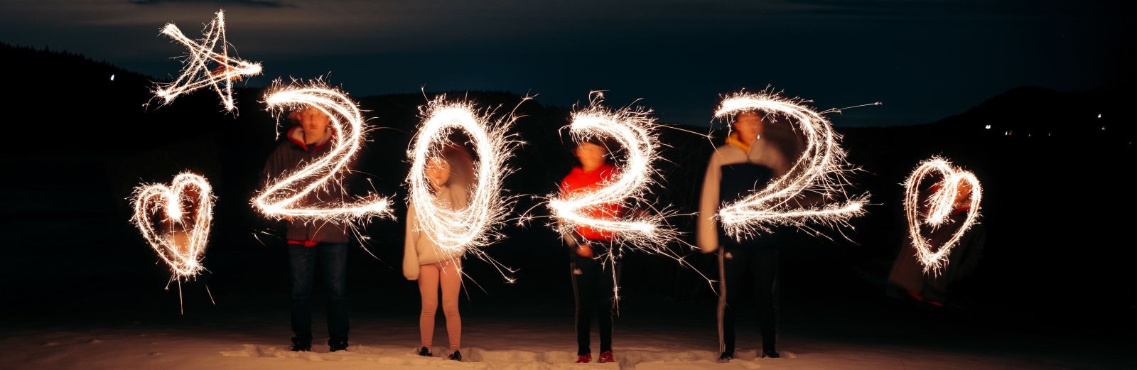 Photograph of people spelling out 2022 with sparklers